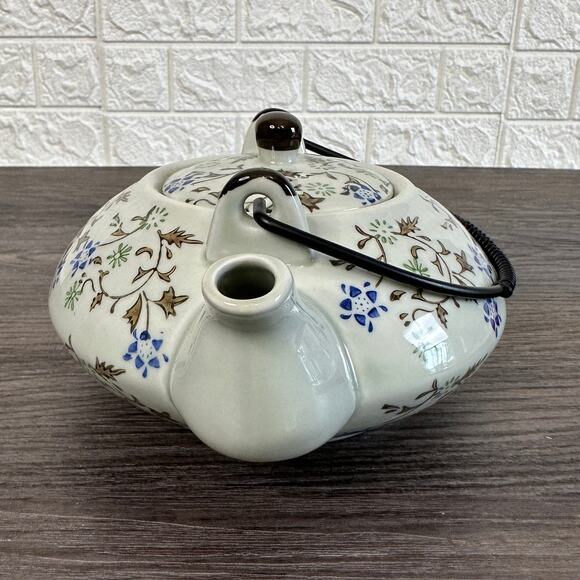 Pier 1 Tomoko Teapot w/ Removable Lid Metal Handle Hand-Painted Porcelain White - Picture 3 of 6
